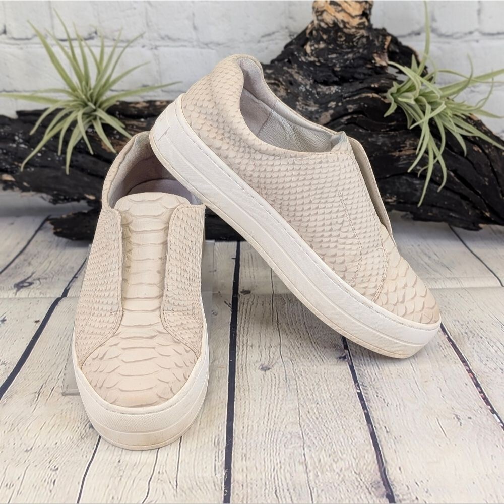 J/Slides Heidi Slip-On Leather Sneakers - Snake Embossed Cream